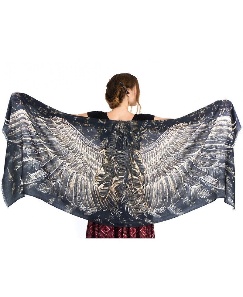 Black Wings Scarf - Silk Cashmere - ผ้าพันคอ - ผ้าฝ้าย/ผ้าลินิน 