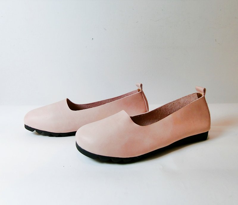 Painting # 8060 || calf leather classic soft shoes 2.0 square incision naked powder || - Women's Oxford Shoes - Genuine Leather Pink