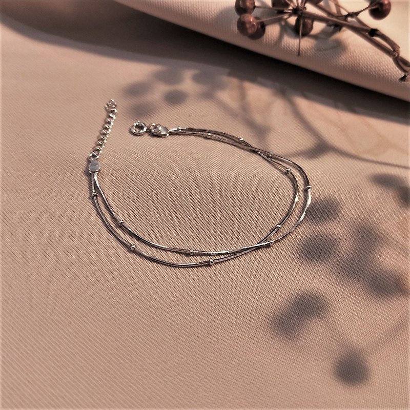 │Simple│Extremely thin double chain•Sterling silver bracelet•Anti-allergic•Can touch water - Bracelets - Other Metals 