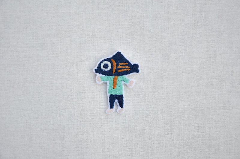 魚頭系列 俏皮燙貼布標—魚頭先生篇 - 徽章/別針 - 繡線 