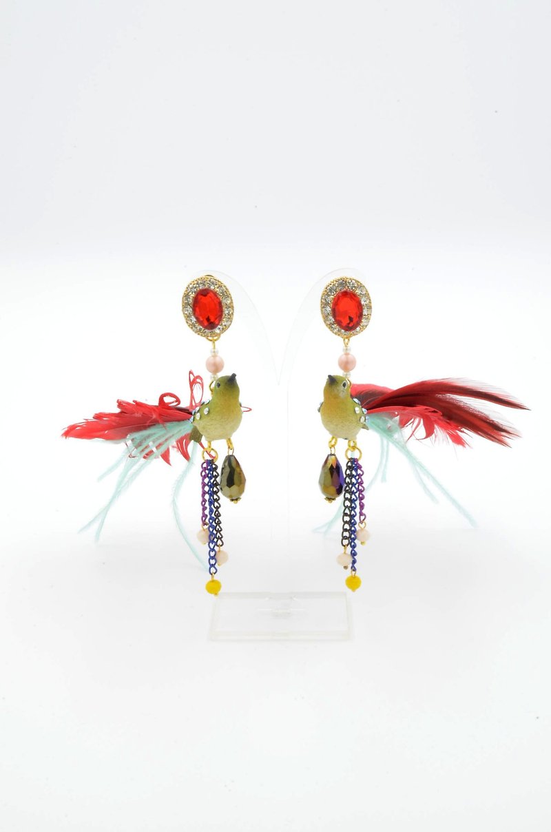 TIMBEE LO color long-tailed feather bird earrings limited edition of only a pair of stores simultaneously - ต่างหู - พลาสติก หลากหลายสี