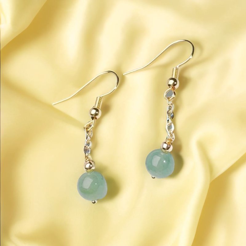 14K Gold-coated Ice Green Jadeite Bead Earrings | Natural Burmese Jadeite A | - Earrings & Clip-ons - Jade Green