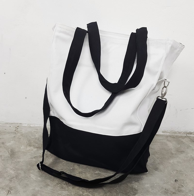 BLACK AND WHITE TWO WAY BAG - Handbags & Totes - Cotton & Hemp 
