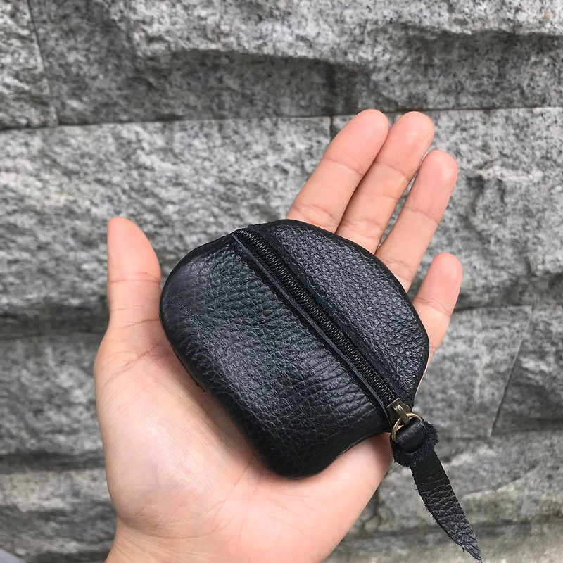 Sienna Leather Cobblestone Tiny Coin Purse - Coin Purses - Genuine Leather Black