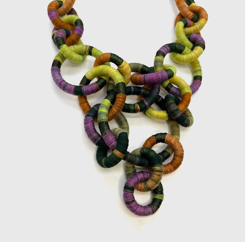 Colorful textile necklace. Bib woven jewelry. Knitted necklace - Necklaces - Cotton & Hemp Multicolor