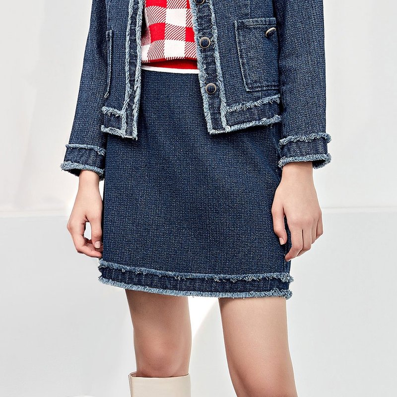 ILEY Yi Lei's personalized beard-shaped braided denim A-line skirt (blue) 1223068229 - Skirts - Cotton & Hemp 