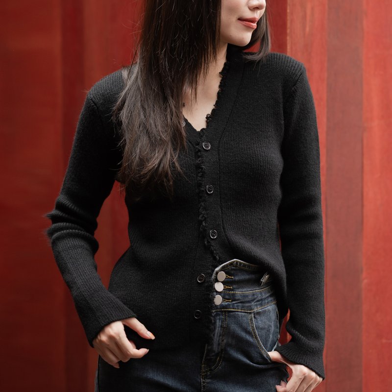 Slim buttoned top jacket-black - เสื้อผู้หญิง - เส้นใยสังเคราะห์ สีดำ