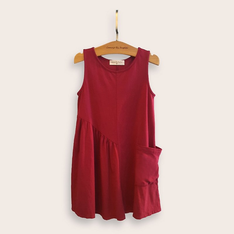 Comoyo-asymmetrical pocket dress - ชุดเด็ก - ผ้าฝ้าย/ผ้าลินิน 