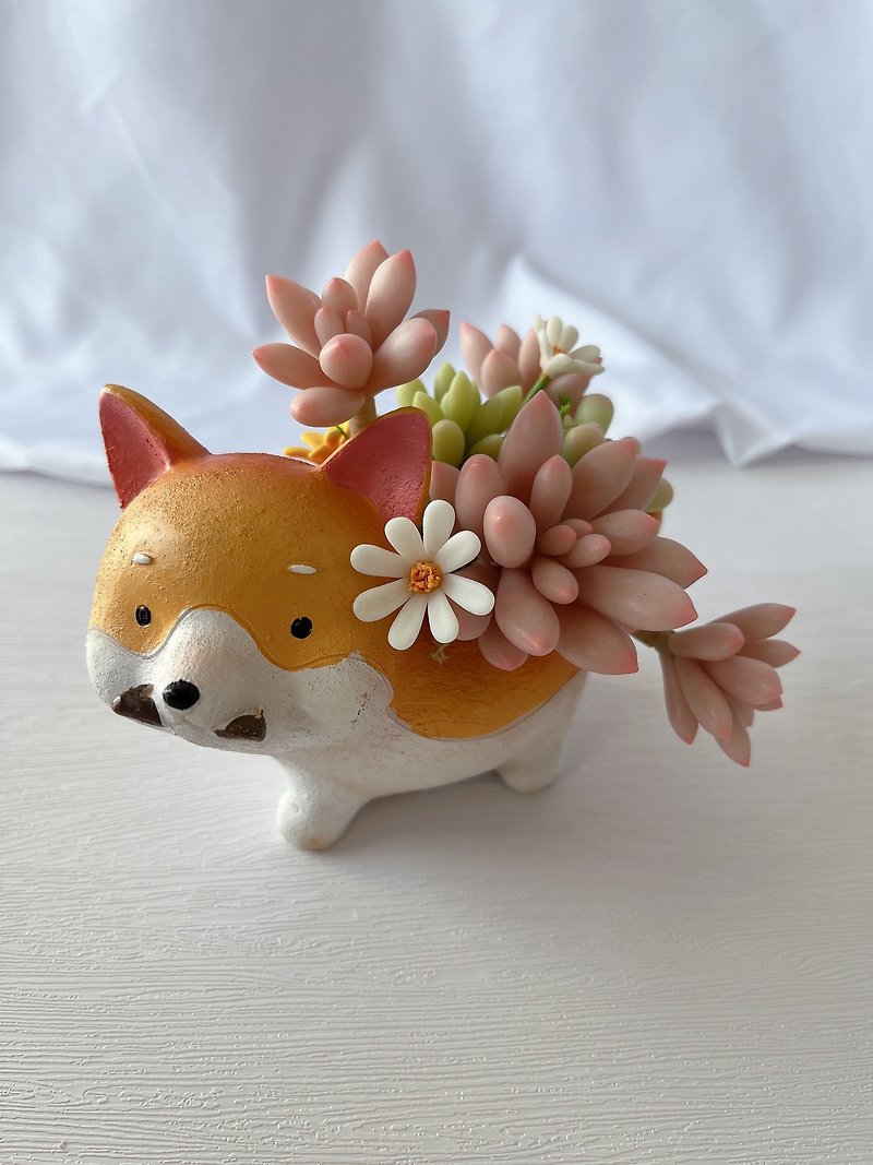 [Simulated clay succulent] Standing Akita dog clay succulent potted plant - ตกแต่งต้นไม้ - ดินเหนียว 
