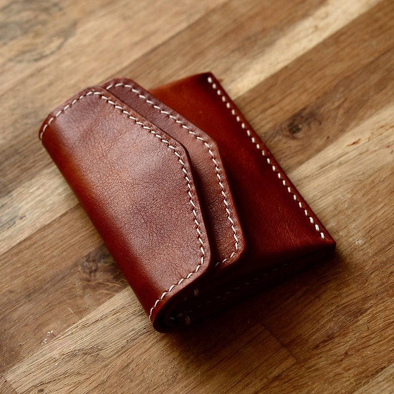 Hand-made brown Italian vegetable tanned leather real cowhide electronic payment era wallet with 2 cards and a small amount of cash - กระเป๋าใส่เหรียญ - หนังแท้ สีนำ้ตาล
