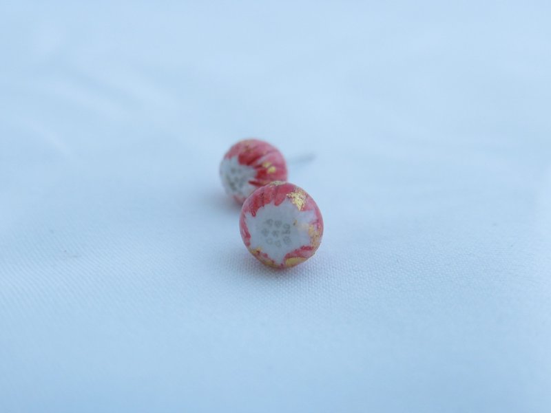 Ballon d'or white porcelain sterling silver earrings/red - ต่างหู - เครื่องลายคราม สีแดง