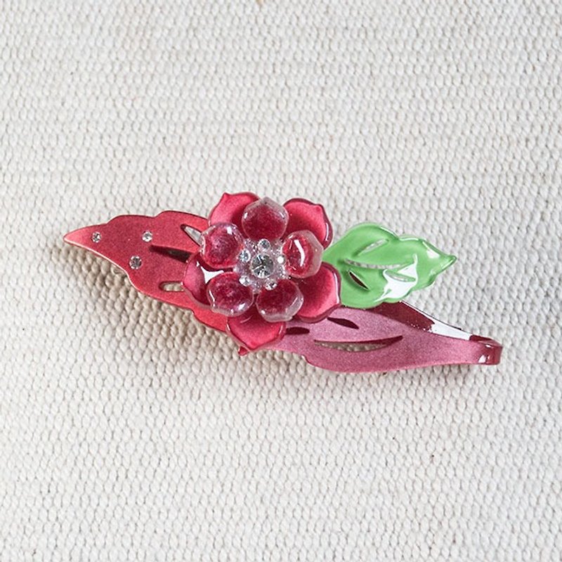 Colored flowers, painted Acrylic automatic clip, flat clip, hair clip-red - เครื่องประดับผม - อะคริลิค สีแดง
