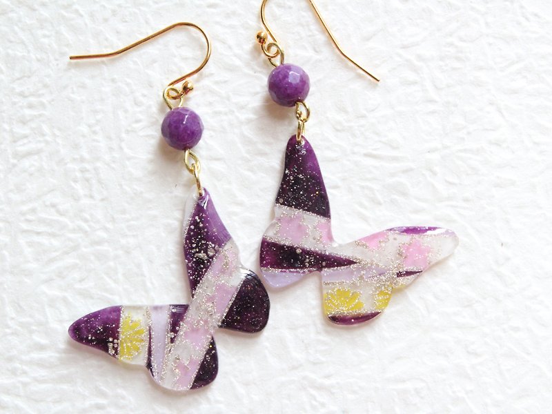 Deep Purple butterfly earrings - ต่างหู - พลาสติก สีม่วง