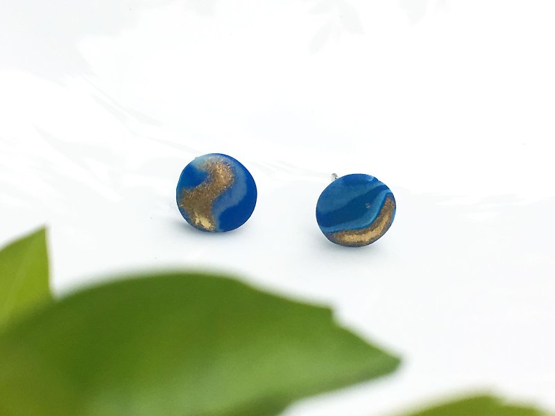Polymer clay Jewlery of handmade earstuds - Blue Marble | FIFI CLAY - ต่างหู - ดินเผา สีน้ำเงิน