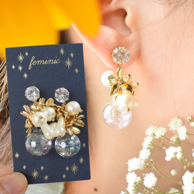 earring ear clip cute feminine ladies flower beads spring summer autumn winter - Earrings & Clip-ons - Other Materials Gold
