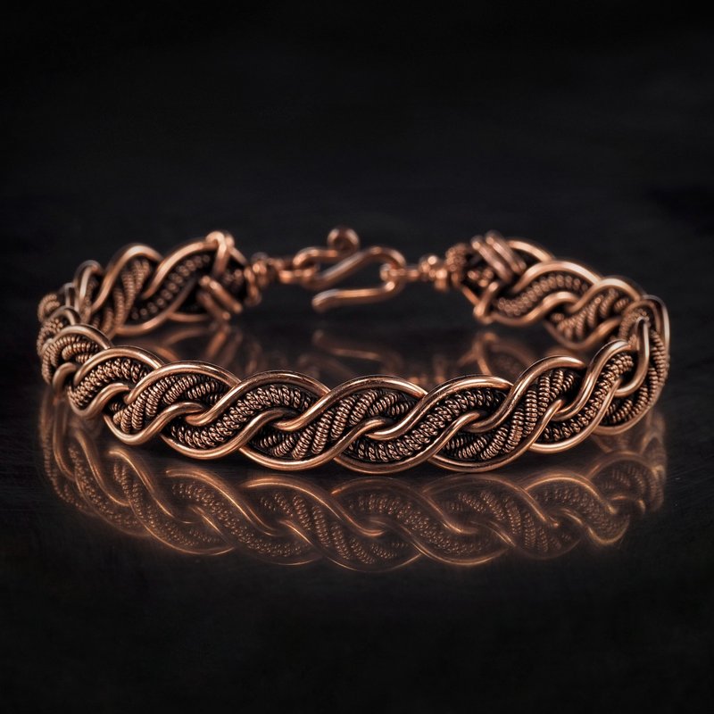 Handmade copper bracelet Unique wire wrapped metal bangle Antique style jewelry - 手鍊/手環 - 銅/黃銅 金色