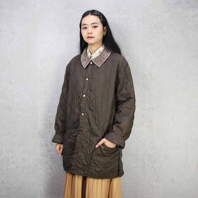 Tsubasa.Y ancient house Barbour003 gray-brown quilted jacket, lightweight cotton jacket to keep warm - เสื้อโค้ทผู้ชาย - ไนลอน 
