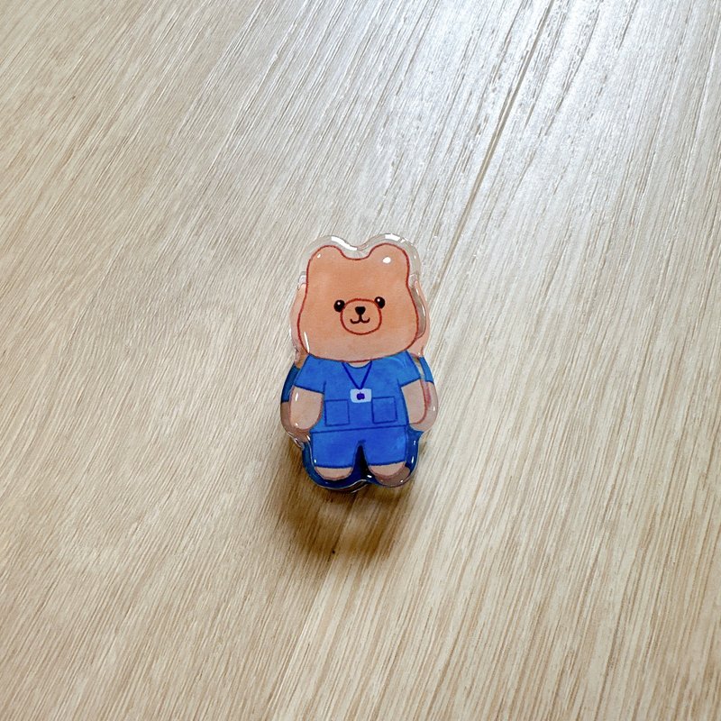 刷手服醫生護理師 小熊 壓克力磁鐵夾 - 磁鐵 - 壓克力 藍色