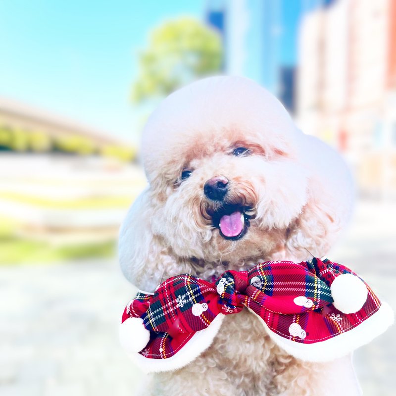 dog pet christmas snowman furry collar scarf - ปลอกคอ - ผ้าฝ้าย/ผ้าลินิน สีแดง