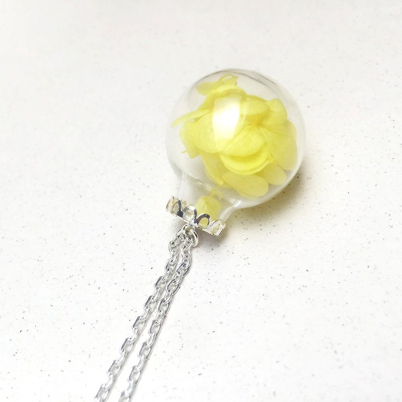 △ glass ball necklace - yellow hydrangea, SAY HI - Limited Sold necklace - Necklaces - Glass Yellow