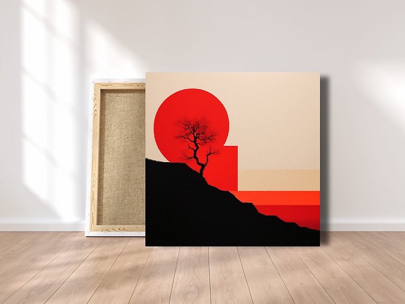 Abstract red landscape minimalism painting Tree minimalism wall art - Posters - Cotton & Hemp Multicolor