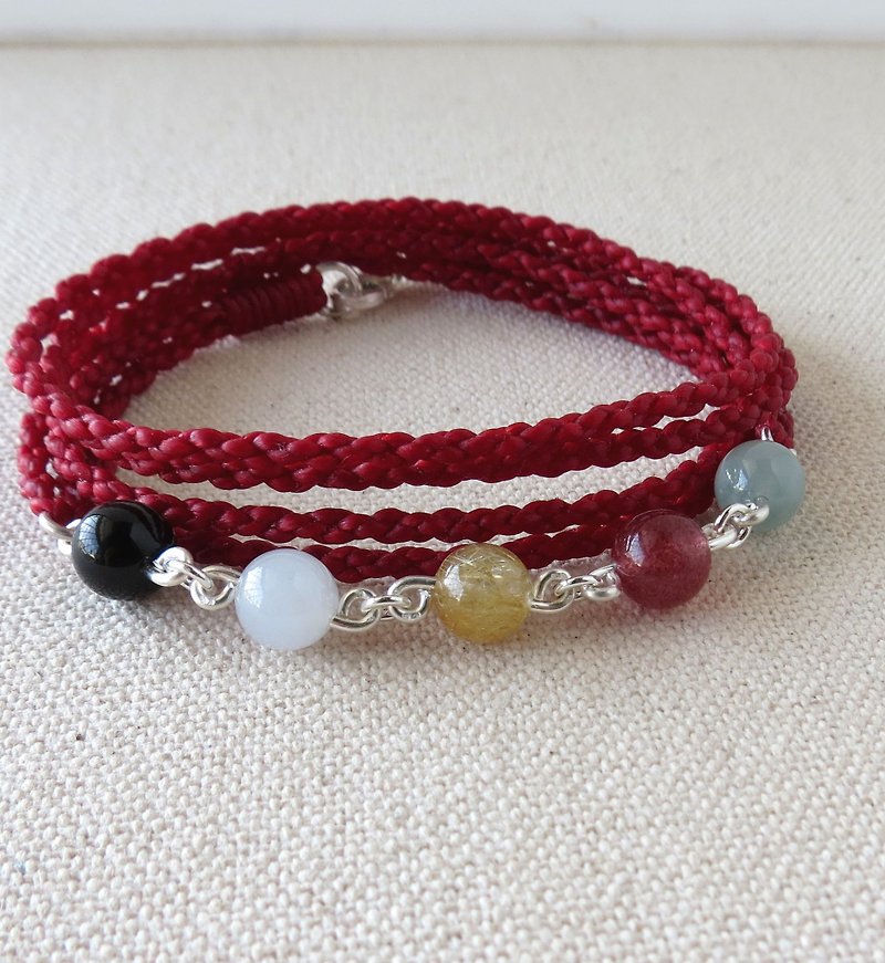 The birth year* lucky five-line bead silk wax bracelet [four-strand double-chain three-ring] increase the overall fortune - Bracelets - Gemstone Red