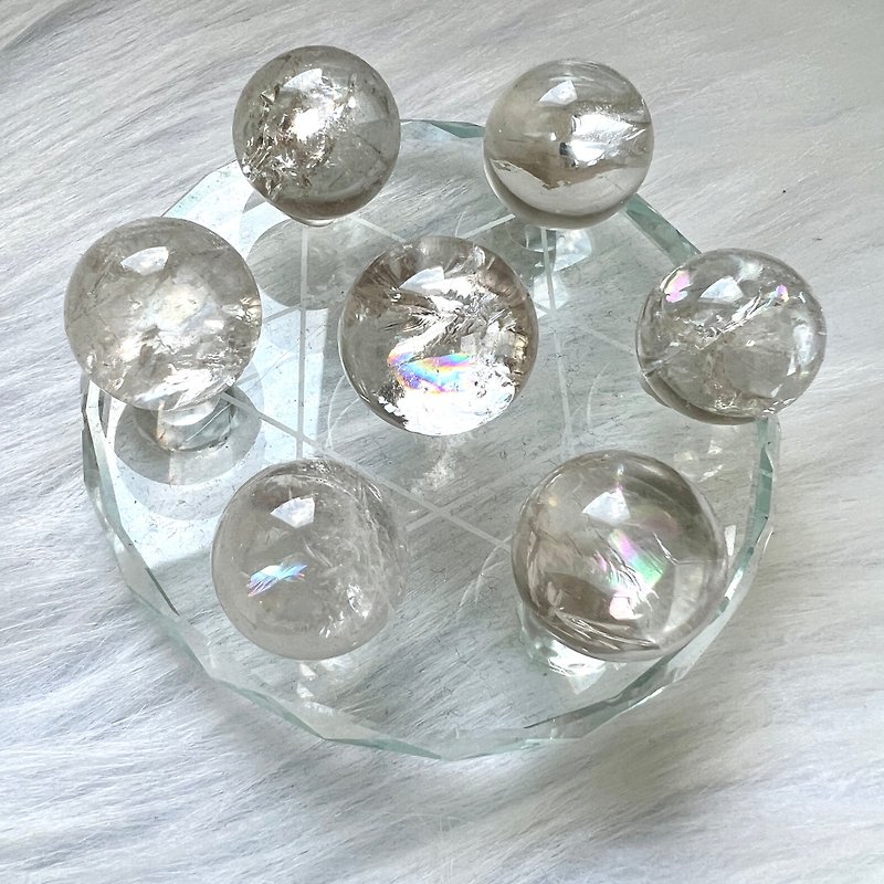 ミッドレインボーホワイト水晶玉 セブンスターアレイ | クリスタル | 水晶玉 | クリスタルオーナメント - 置物 - クリスタル 透明