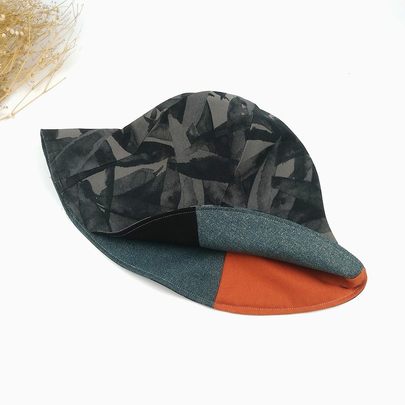 Calf Village Calf Village handmade double-sided hat custom sunhat neutral simple wild recommended autumn and winter mill cotton {black bamboo} dark gray [H-413] Limited - หมวก - ผ้าฝ้าย/ผ้าลินิน สีดำ