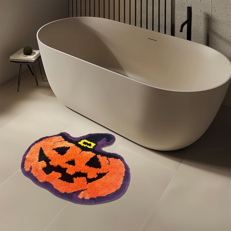 Evil Pumpkin Soft Bathroom Mat Foot Pad Fun Halloween Holiday Home Dec - พรมปูพื้น - เส้นใยสังเคราะห์ สีดำ