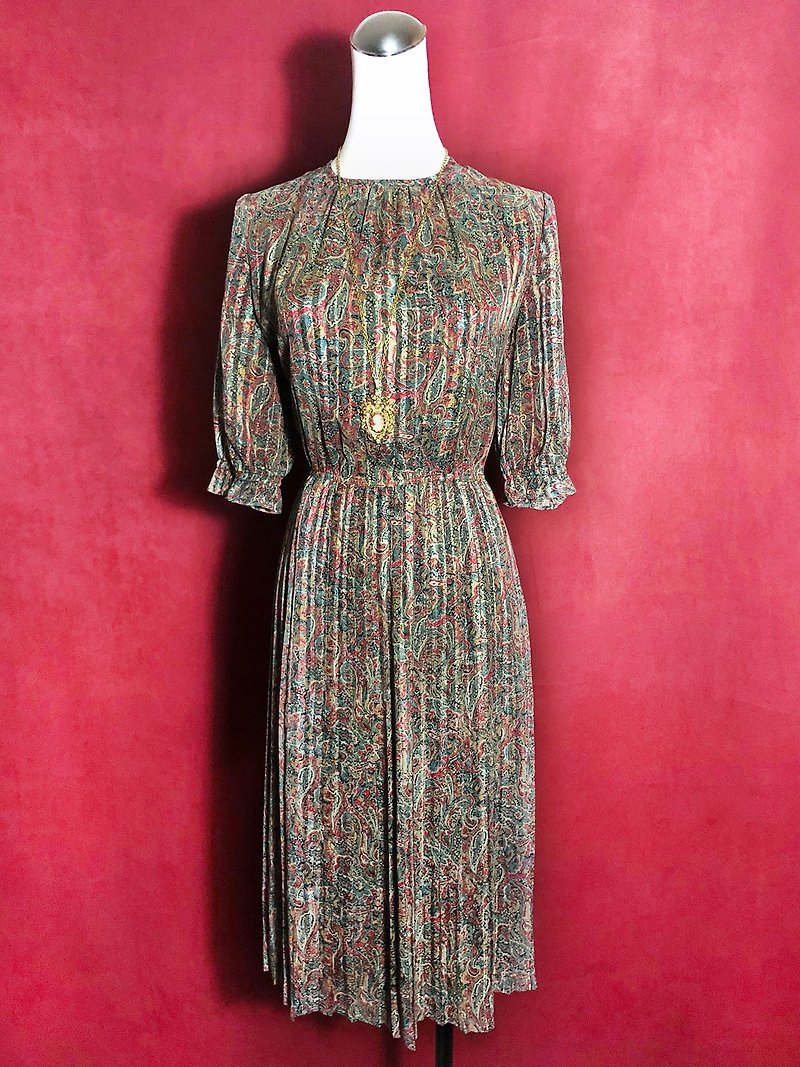 Totem textured sleeves vintage dress / abroad brought back VINTAGE - ชุดเดรส - เส้นใยสังเคราะห์ สีทอง