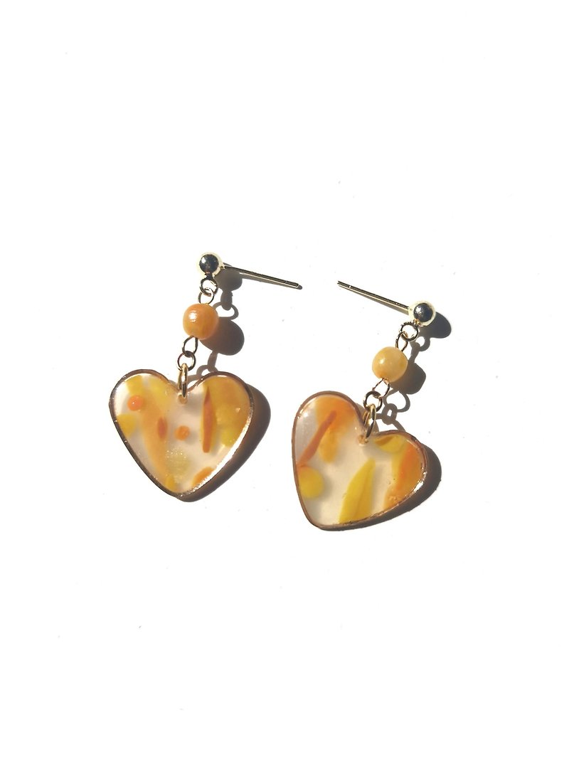 Yellow love translucent polymer earrings - ต่างหู - ดินเหนียว สีส้ม