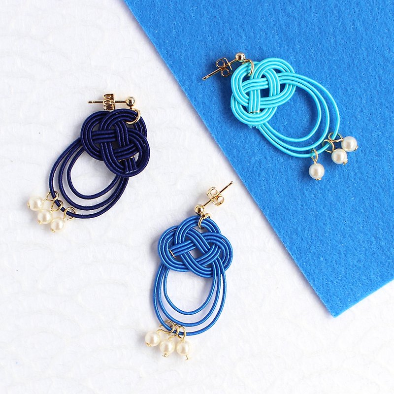 japanese style pierce earring / mizuhiki / japan / accessory / blue - 耳環/耳夾 - 絲．絹 藍色
