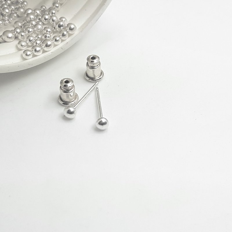 E3款-純銀耳針球體925銀針(1對)-客製耳針-型狀大小任選 - 耳環/耳夾 - 純銀 銀色