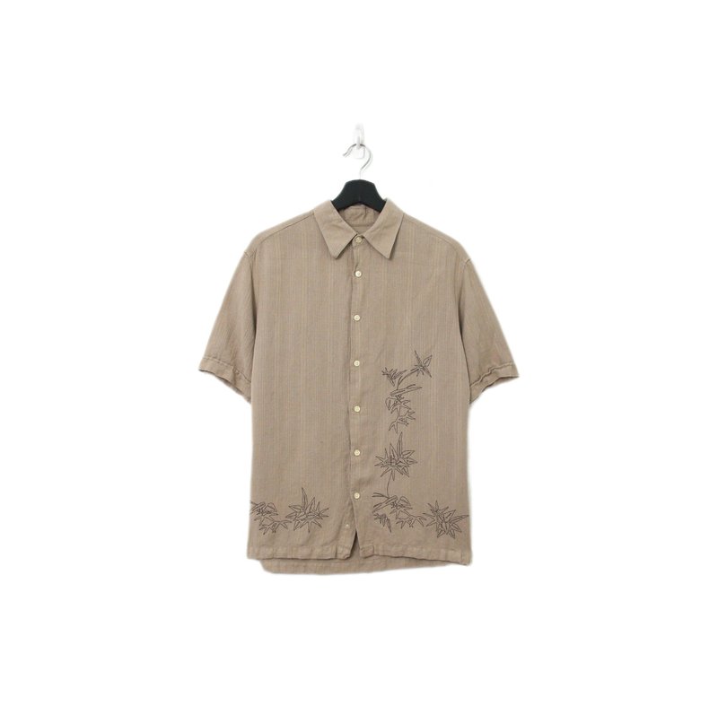 Back to Green-夏威夷襯衫 竹葉之紋 刺繡 ht-13/vintage shirts - 男襯衫/休閒襯衫 - 棉．麻 