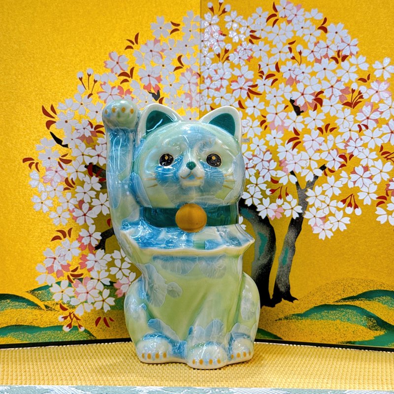 【翠晶迎祥】日本清水燒招財貓 | 花結晶 - 綠 - 擺飾/家飾品 - 瓷 綠色