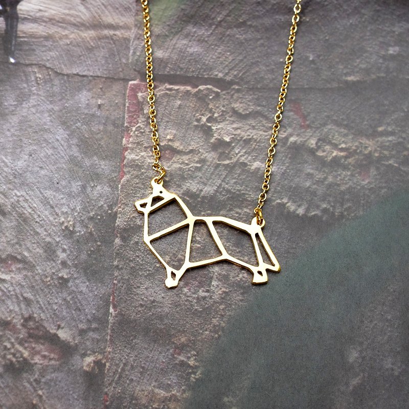 金メッキの折り紙スタイルのシェットランド・シープドッグの犬用チェーン。 - ネックレス - 銅・真鍮 ゴールド