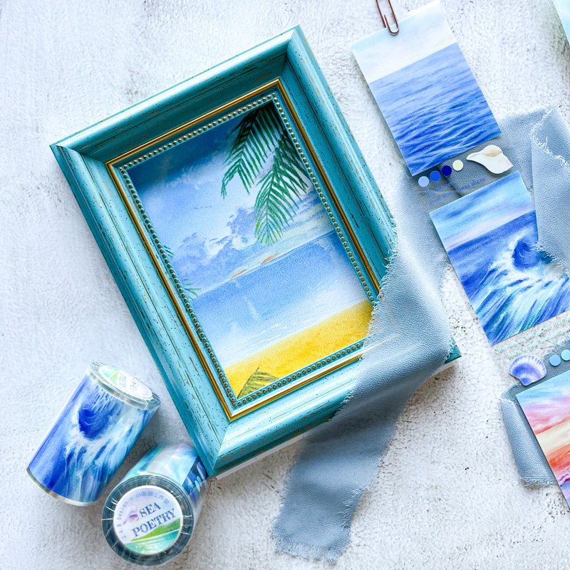 浪語詩集 PET膠帶 - 6cm*5M - 紙膠帶/和紙/PET - 塑膠 藍色