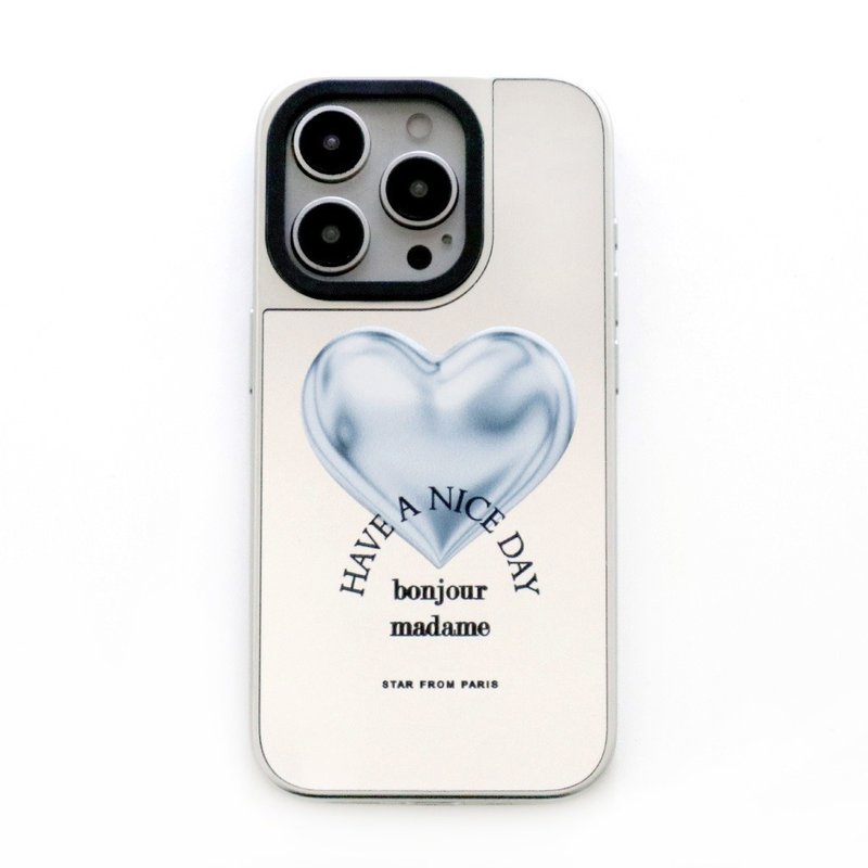 iPhone15/14/13/12 bright silver mirror love phone case - เคส/ซองมือถือ - พลาสติก สีเงิน