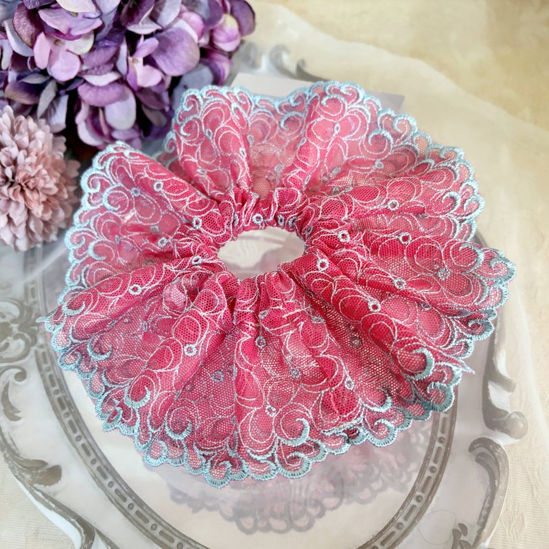 法式刺繡蕾絲大腸圈/ 髮圈 大腸髮圈 髮束 髮飾 頭飾 豬腸圈 - 髮夾/髮圈 - 其他材質 綠色