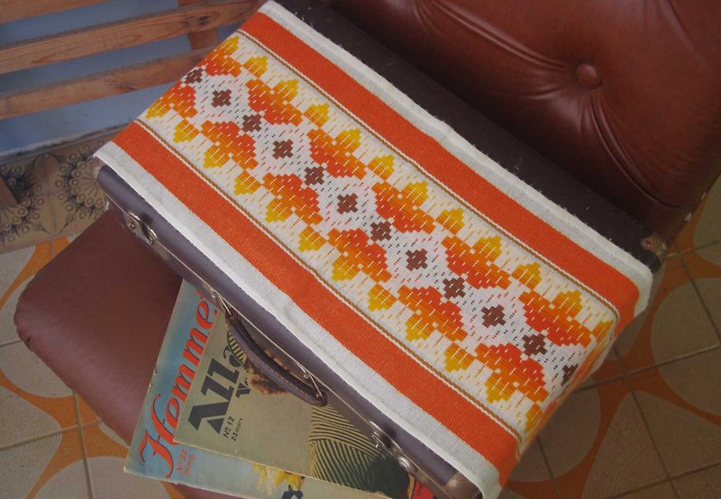 北歐雜貨-瑞典傳統織紋棉質橘色長桌布 - 餐桌布/桌巾/餐墊 - 棉．麻 橘色