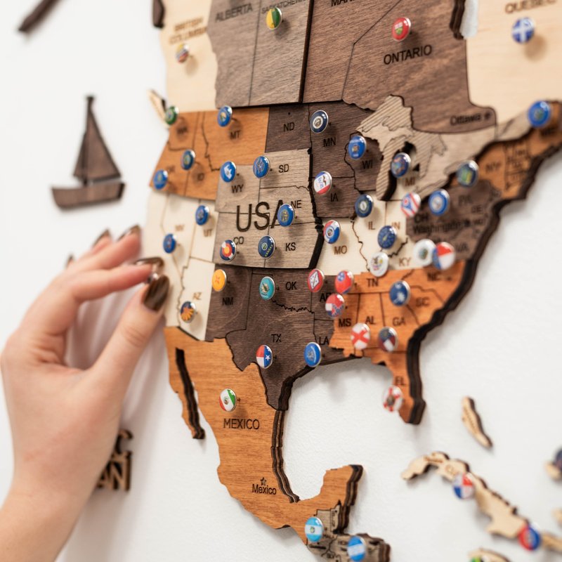 Wooden World Map Wall Art, Home Gift for Mom, Rustic Wall Decor, 3D World Map - 壁貼/牆壁裝飾 - 木頭 
