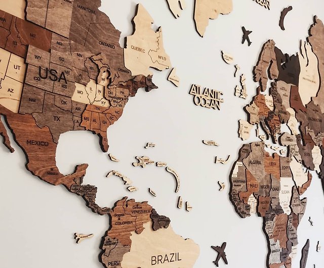 Wooden World Map, Wall Art Decor, 3D Wooden World Map, World Map for Pins,  Brown Color Wood Map, Housewarming Gift, Office Decor, Handcraft 