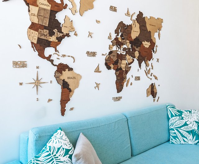3D Wooden World Map Space