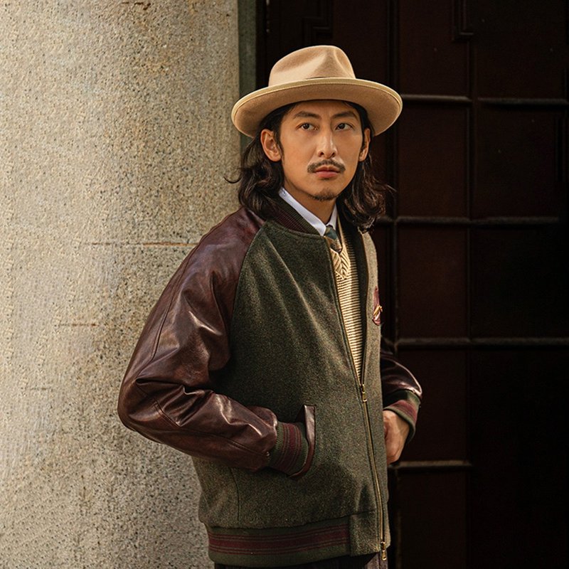 SOARIN アメリカンヴィンテージ ウールレザージャケット (243TJ80) - アウター メンズ - コットン・麻 グリーン