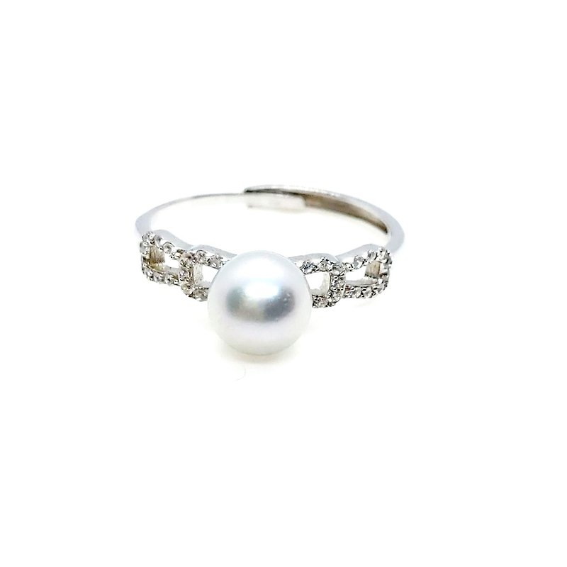 華麗鑽格海水真多麻珍珠純銀戒指 - 戒指 - 珍珠 
