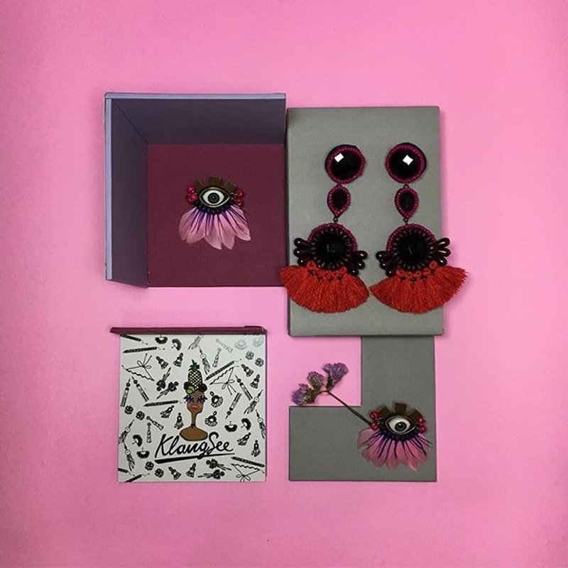 earrings: donut no.3 + Mong-Rang. - 耳環/耳夾/耳骨夾 - 紙 紅色