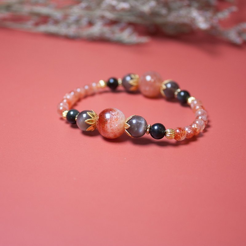 Trick or Treat Pumpkin Natural Stone Crystal Bracelet Sun Stone Black Sun Stone Obsidian Arusha - Bracelets - Crystal Orange