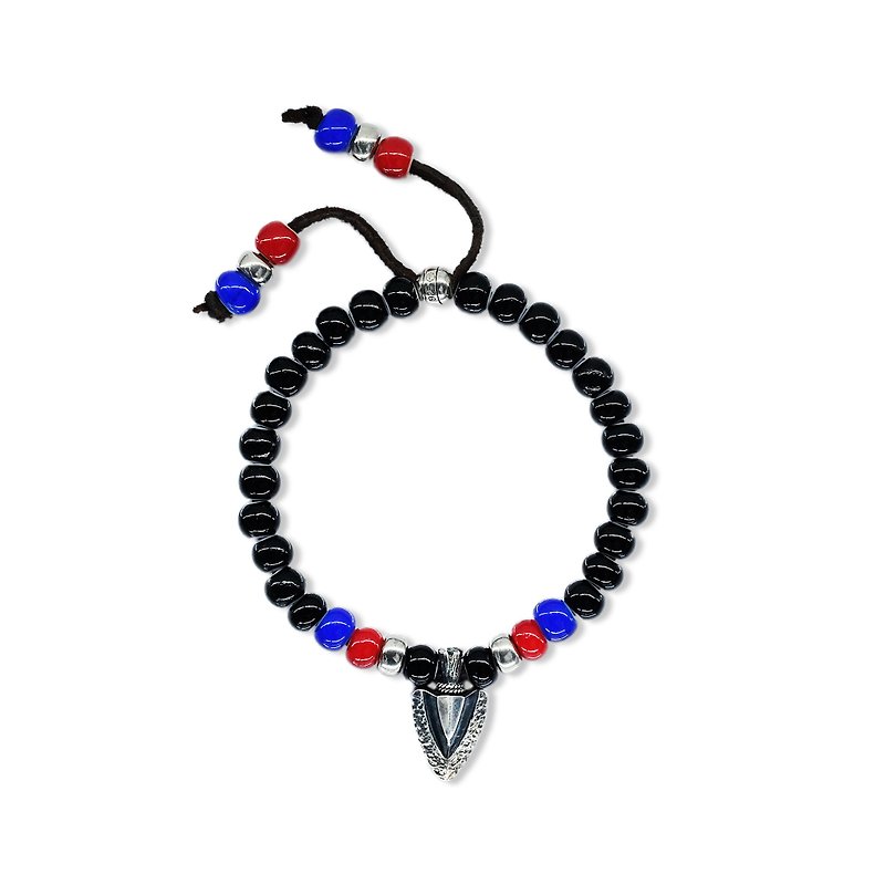 Handmade silver 925 sterling silver glass beads arrow bracelet - Bracelets - Colored Glass Black