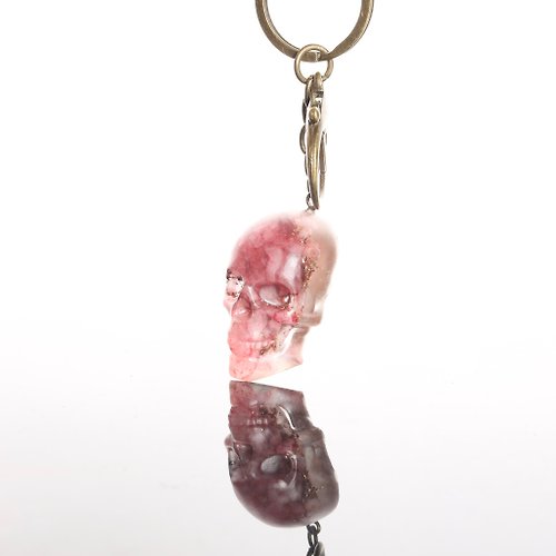 M31仙女星工作室 【客製化禮物】龐克寶石骷髏鑰匙圈-玫瑰色粉紅水晶粉晶奧根塔