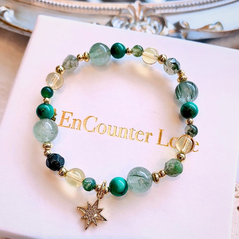 [Forest Elf. Lucky business] green hair crystal citrine Stone yellow/green agate - Bracelets - Crystal Green